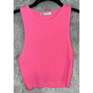 Zara Ribbed Pink Crop Tank Top Sleeveless Racerback Women's Size M